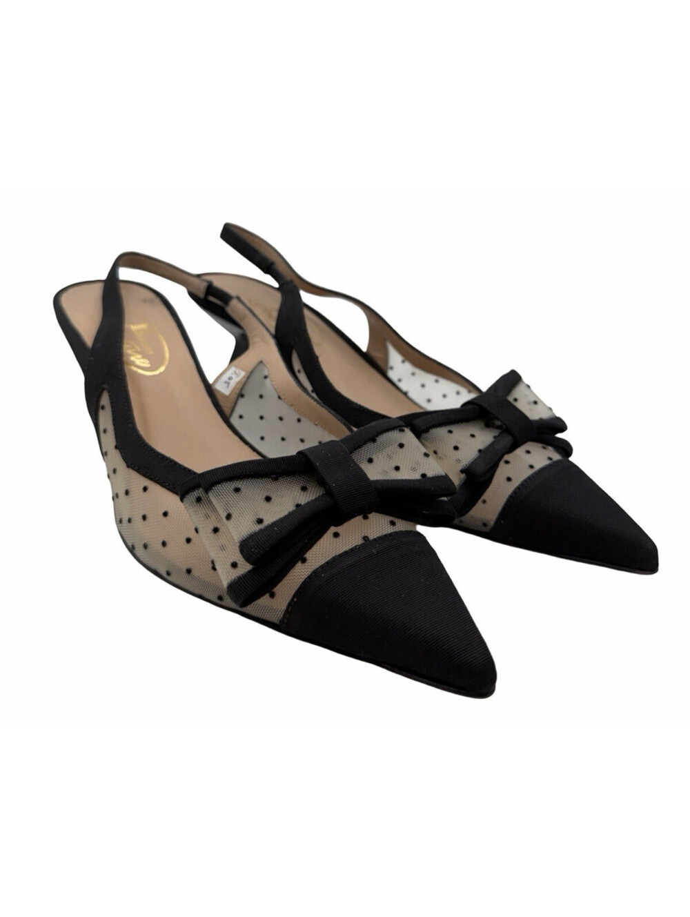 Browns Couture Florentina Slingback Heels Lace Polka Dot Black Size EU 38 | US 8